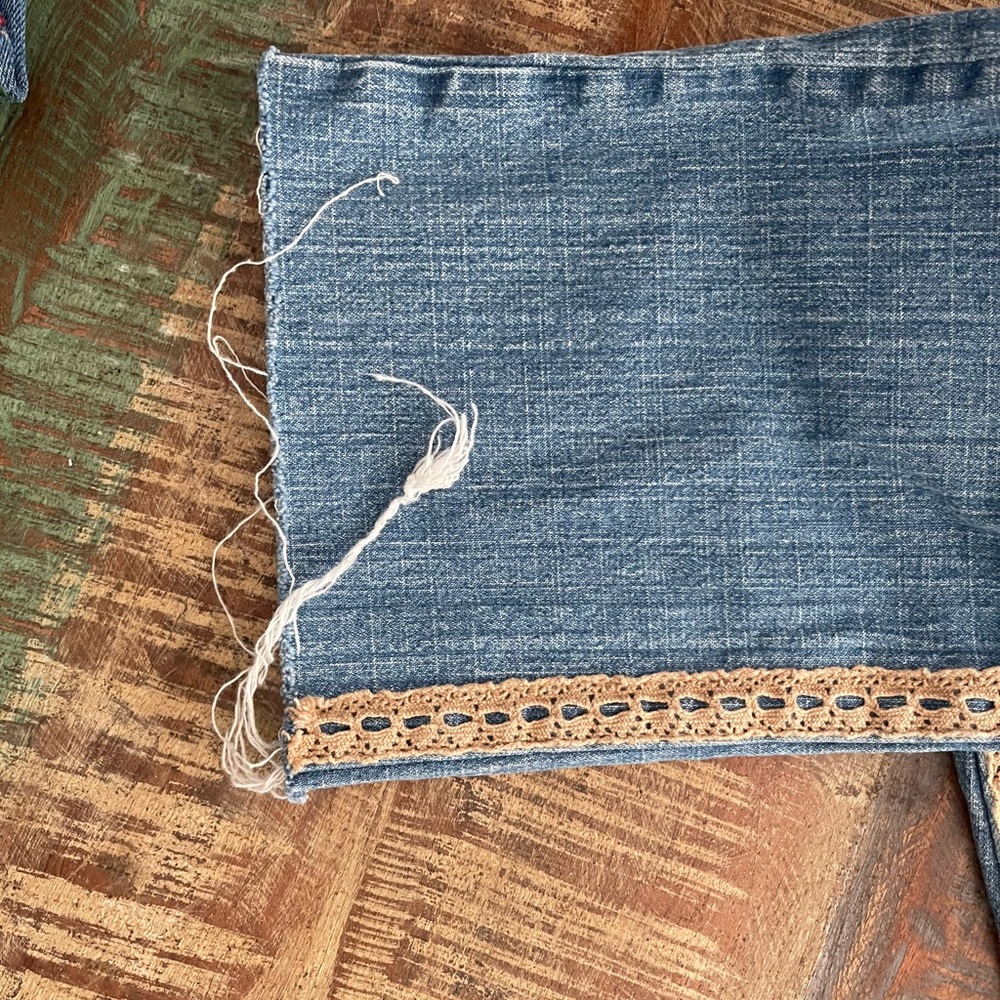 INC International Concepts Blue Jeans with Brown Lace Detail - Picture 5 of 8